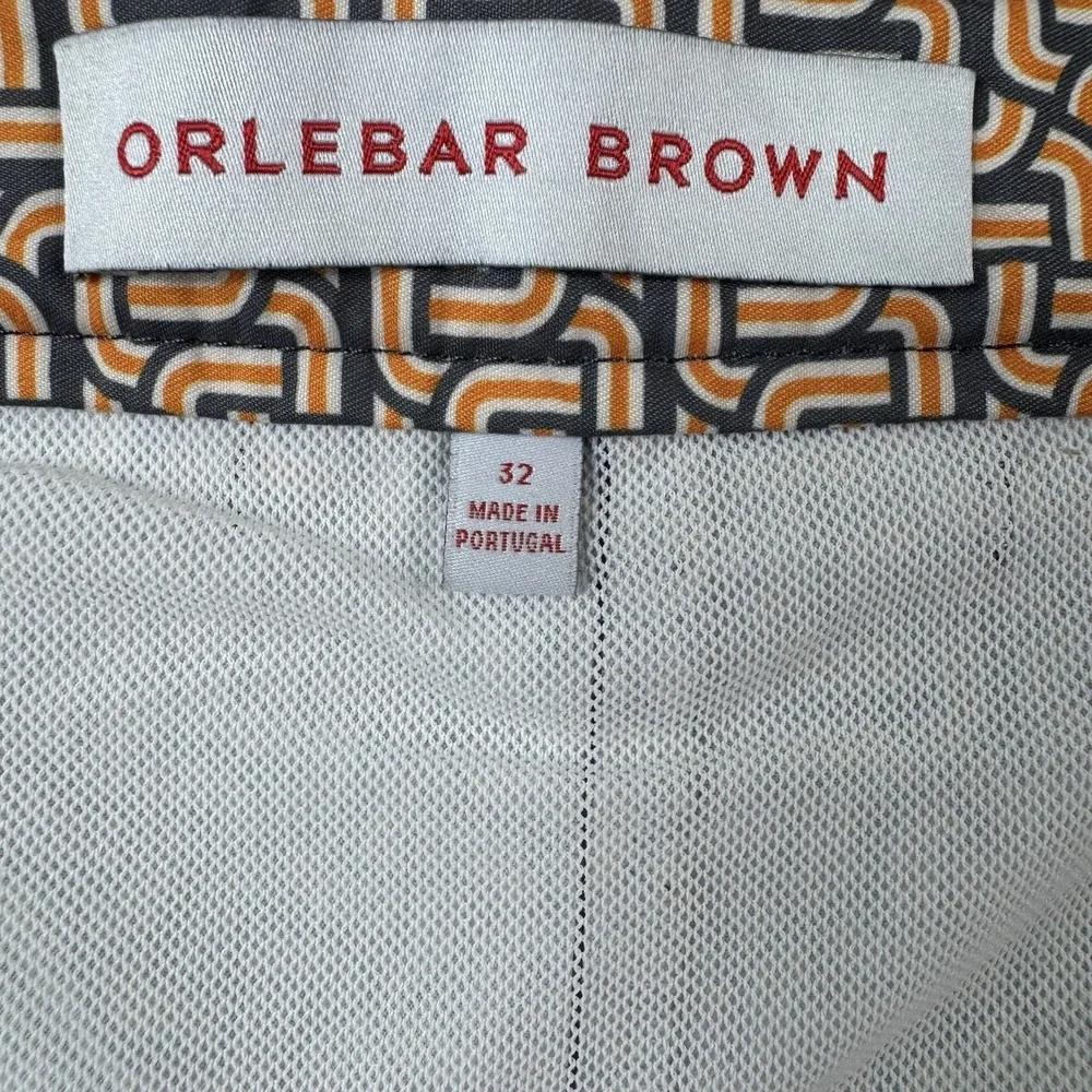 Orlebar Brown Gray Orange Geometric Bulldog Side Tab Mens Swimtrunk Size 32